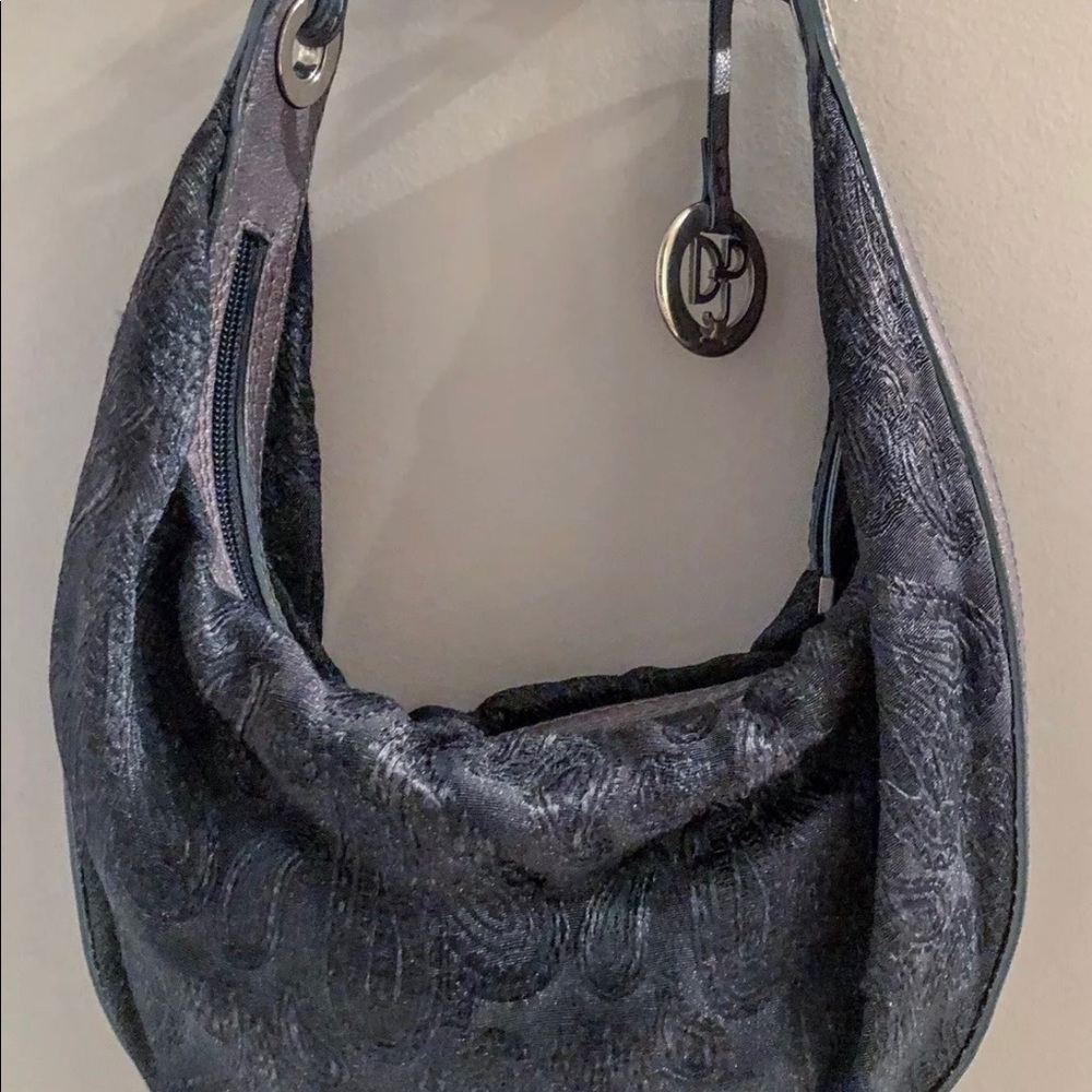 Donald Pliner Black Canvas/Leather Hobo Bag